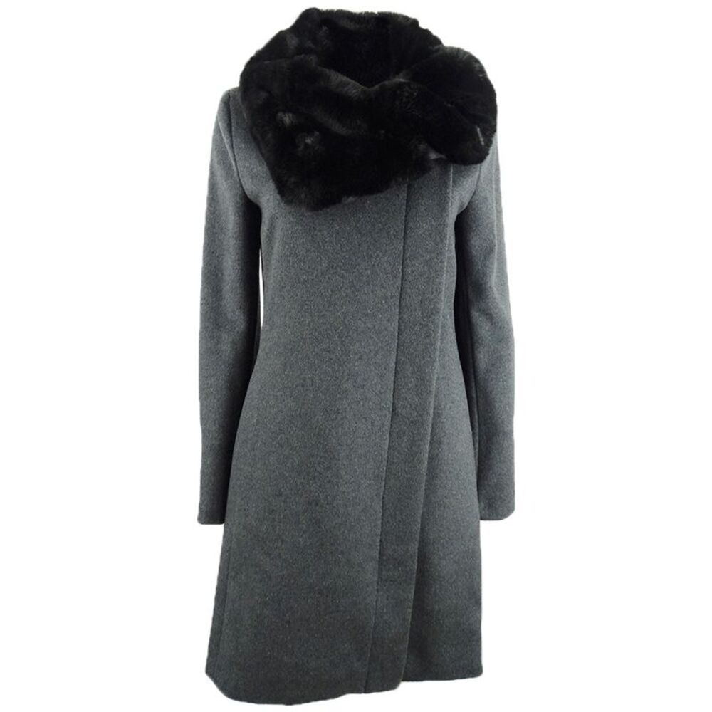 DKNY Women's Asymmetrical Faux-Fur-Collar Coat (XXS, Charcoal)